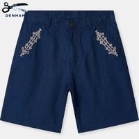 DENHAM2023年夏季新款男士阿伊努风格刺绣图案个性休闲短裤蓝色 蓝色 M