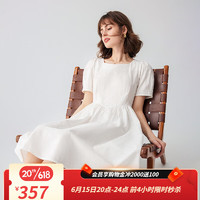 欧黎蔓（OULIMAN）法式高端气质纯白棉麻连衣裙2023夏季新款短袖时尚修身裙子 白色 160/84A/S
