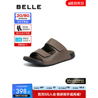 百丽真皮凉鞋男2023夏季新款商场同款舒适软底拖鞋7YN01BT3 棕色 39
