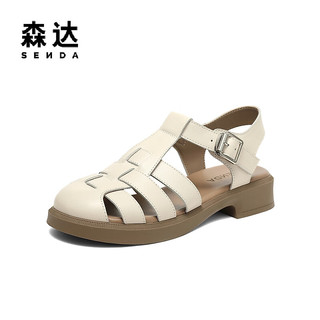 SENDA 森达 复古罗马鞋女2023夏季新款商场同款时尚猪笼鞋粗跟凉鞋SNR01BL3 米白 36