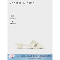 CHARLES&KEITH23夏季新品CK1-60920344纯色粗跟外穿一字拖女鞋 粉白色Chalk 37