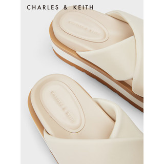 CHARLES&KEITH23夏季新品CK1-70580207交叉带外穿厚底凉拖鞋女 粉白色Chalk 36