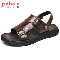 金猴（JINHOU）软底男士两用凉拖鞋时尚舒适透气沙滩鞋 SQ98027B 棕色 42码