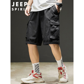 Jeep 吉普 短裤男2023夏季休闲裤男士五分裤工装裤子男裤沙滩裤男 黑色 2XL