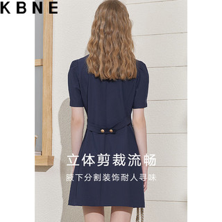 KBNE裙子女夏季连衣裙2023收腰显瘦气质双排扣小个子西装裙 蓝色 XS