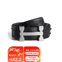 V.V.Brown 鳄鱼皮真皮男士皮带棋格纹皮带商务不锈钢H扣时尚男士父亲节礼物 银色扣头 115cm