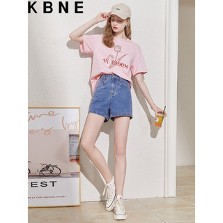 KBNE短袖t恤女粉色郁金图案2023年夏季韩版时尚设计感休闲T恤女 粉色 L