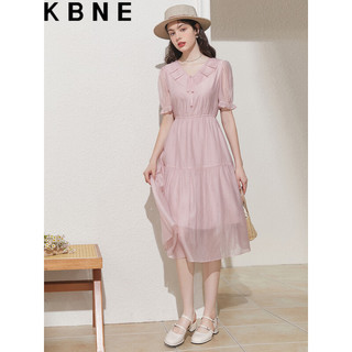 KBNE白色连衣裙女裙子夏季2023法式港味复古莱赛尔显瘦茶歇裙 粉色 XS
