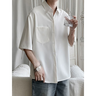主意范（ZHUYIFAN）短袖衬衫男衬衫男士春秋新款外套垂感宽松冰丝潮流夏季薄 白色 S