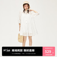 乐町法式慵懒连衣裙23年夏女长袖白色裙子C2FAD2309 白色 M