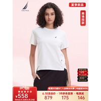 诺帝卡（NAUTICA）女装23春夏新款柔软凉感汗布短袖圆领T恤女32TM24 白色1BW M