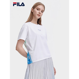 FILA斐乐官方女子短袖T恤2023夏季新款时尚休闲前短后长宽松上衣 标准白-WT 155/76A/XS