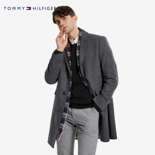 Tommy Hilfiger 男装含羊毛混纺经典商务单排扣翻领大衣外套 灰麻色0OG S