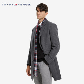 Tommy Hilfiger 男装含羊毛混纺经典商务单排扣翻领大衣外套 灰麻色0OG S