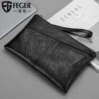 斐格(FEGER)手包男士手拿包大容量手抓包休闲信封包软皮商务休闲夹包手机包 黑色(小号)