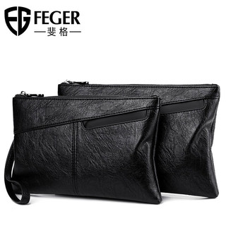 斐格（FEGER）手包男士手拿包大容量手抓包休闲信封包软皮商务休闲夹包手机包 黑色(小号)