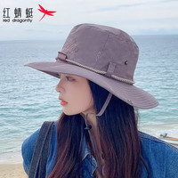 红蜻蜓（RED DRAGONFLY）遮阳帽子女牛仔沙滩防晒帽太阳帽配夏季骑车出游防风绳可戴渔夫帽 灰色