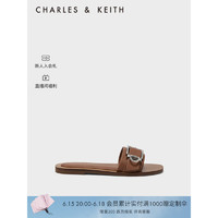 CHARLES&KEITH23夏季新品CK1-70580210金属扣饰外穿平底一字拖女 Brown棕色 38