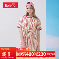 班尼路（Baleno）2023夏季潮流女装显瘦条纹收腰连衣裙 53R M