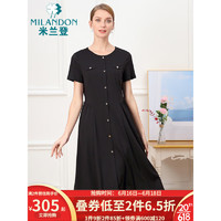米兰登（MILANDON）2023夏季中老年女装新款妈妈装宽松圆领气质短袖连衣裙薄1O220102 黑色 XL