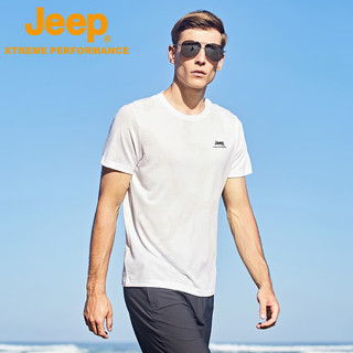 Jeep（吉普）时尚男装夏季轻薄透气短袖t恤男简约纯色弹性圆领户外运动上衣 白色 M/170