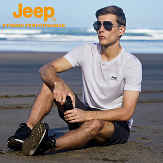 Jeep（吉普）时尚男装夏季轻薄透气短袖t恤男简约纯色弹性圆领户外运动上衣 白色 M/170