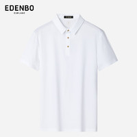 Edenbo 爱登堡 夏季新款短袖T恤男商务休闲时尚百搭半袖翻领纯色POLO保罗上衣衫 白色 170