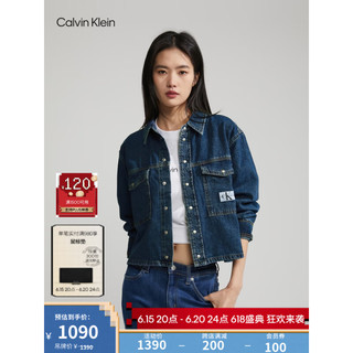 Calvin Klein Jeans23春夏新款女士简约织布标按扣纯棉牛仔衬衫J220654 1BJ-牛仔深蓝 L