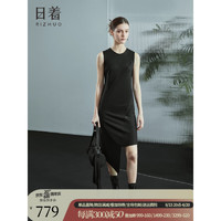 日着原创设计女装2023夏季新款高级感显瘦不规则黑色无袖连衣裙子 暮色黑 XL