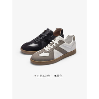 莱尔斯丹2023夏季新款时尚休闲低帮系带舒适板鞋男鞋德训鞋4MM70201 白色+灰色 GYL 40