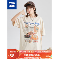 唐狮 TONLION 2023新款夏季美式复古短袖T恤女 杏色 L