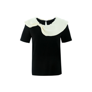 丹慕妮尔丹慕妮尔时尚轻奢黑色上衣女2023夏季新款短袖气质设计感小众衬衫 黑色 S