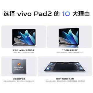 vivo Pad2平板电脑2023款二代2.8K高刷游戏办公学习二合一 天玑9000旗舰 8G+256G 晴海蓝 大屏轻薄金属机身 官方标配