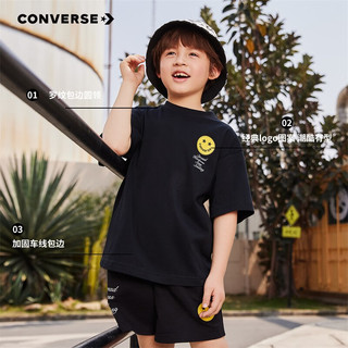 匡威（Converse）儿童装男童短袖T恤白色2023夏季中大童上衣女夏装男孩半袖潮 正黑色 160/80