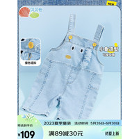贝贝怡童装男女童背带裤可调节小童牛仔五分裤夏季2023新款儿童裤子 蓝色 24个月/身高90cm