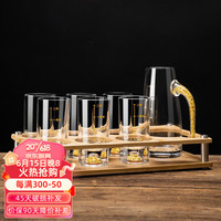 Luxury Flowers水晶玻璃烈酒杯2两3两带刻度白酒杯绿松石金箔酒杯家用酒具套装 通透金箔二两6支+金箔分酒器+架