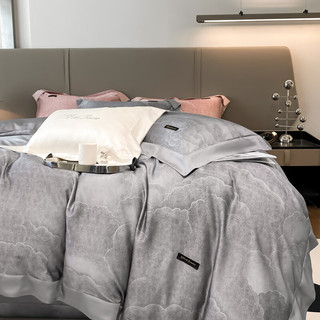 俾斯诺斯（BESNOS）100支全棉四件套简约纯色轻奢床上用品纯棉北欧风床单被套 卡罗琳-灰色 1.8m床单款四件套