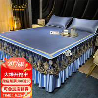 LXRXDD 高端冰藤席夏季凉席床单床裙款清凉吸湿透气爽滑可水洗拆卸家纺 芭莎风情-蓝 1.5m床
