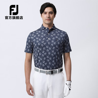 Footjoy夏季新款高尔夫上衣男士休闲弹力舒适golf短袖T恤速干POLO衫 天蓝印花80446 XXL