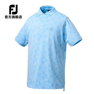 Footjoy夏季新款高尔夫上衣男士休闲弹力舒适golf短袖T恤速干POLO衫 天蓝印花80446 XXL