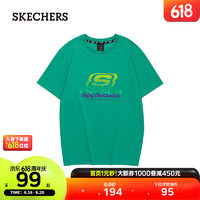 SKECHERS斯凯奇新款男女同款印花针织短袖L223U045 叶绿/00J4 XS