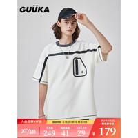 古由卡（GUUKA）TECH潮牌机能短袖T恤男2023夏季新款嘻哈撞色冚线柔软宽松五分袖 米白 XXL