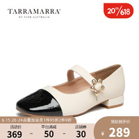 TARRAMARRA2023夏季新款女士复古拼接小香风玛丽珍鞋低跟公主风单鞋小皮鞋 白色 35