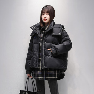 鸭鸭（YAYA）短款羽绒服女小个子衬衫套装韩版宽松时尚冬季外套 卡其色 S