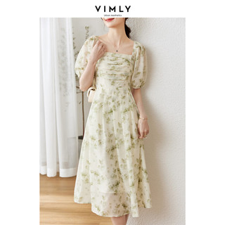 梵希蔓茶歇法式绿碎花连衣裙女夏季新款小个子收腰裙子质感高级感 M2036 绿色 S