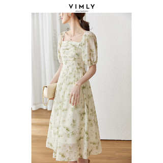 梵希蔓茶歇法式绿碎花连衣裙女夏季新款小个子收腰裙子质感高级感 M2036 绿色 S