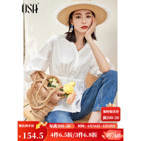 欧莎（OSA）灯笼袖衬衫女2023年新款设计感小众收腰宽松衬衣薄款 白色 L