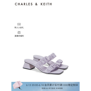 CHARLES&KEITH23夏季新品CK1-60280408一字带外穿粗跟凉拖鞋女 Lilac浅紫色 35