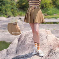 B.Duck小黄鸭短裙半身裙2023年夏季新款复古文艺风百褶裙个性休闲 卡其色 XS