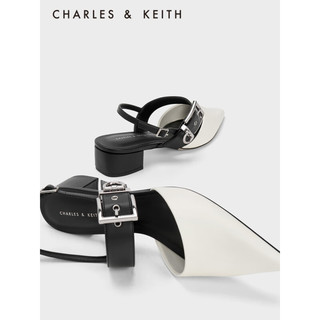 CHARLES&KEITH23夏季新品CK1-60920338时尚宽绊带粗跟凉鞋女 White白色 34